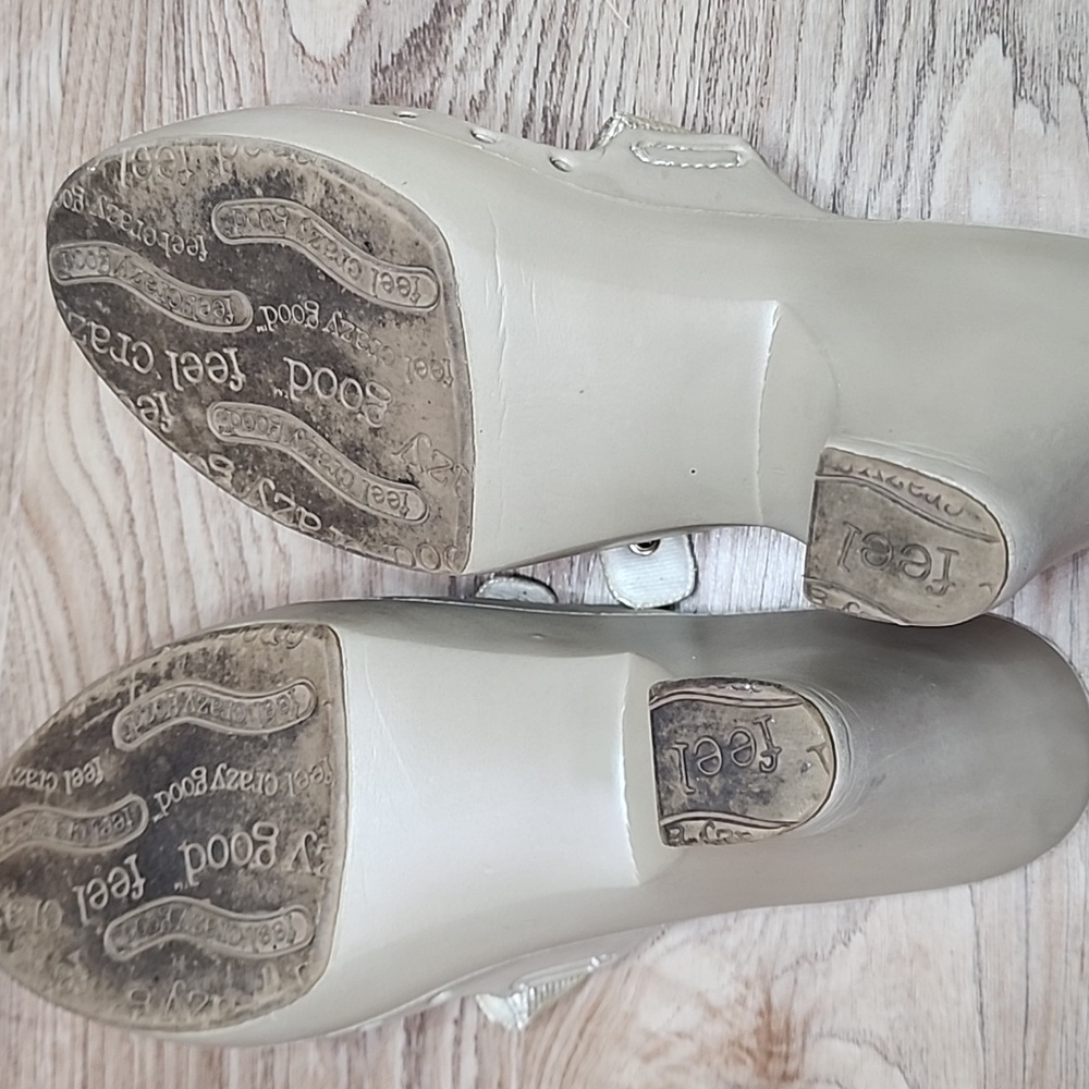 Dr Scholls Original Asana Buckle Open Toe Slide On Grey Heels Feel Good Shoes - Picture 11 of 13